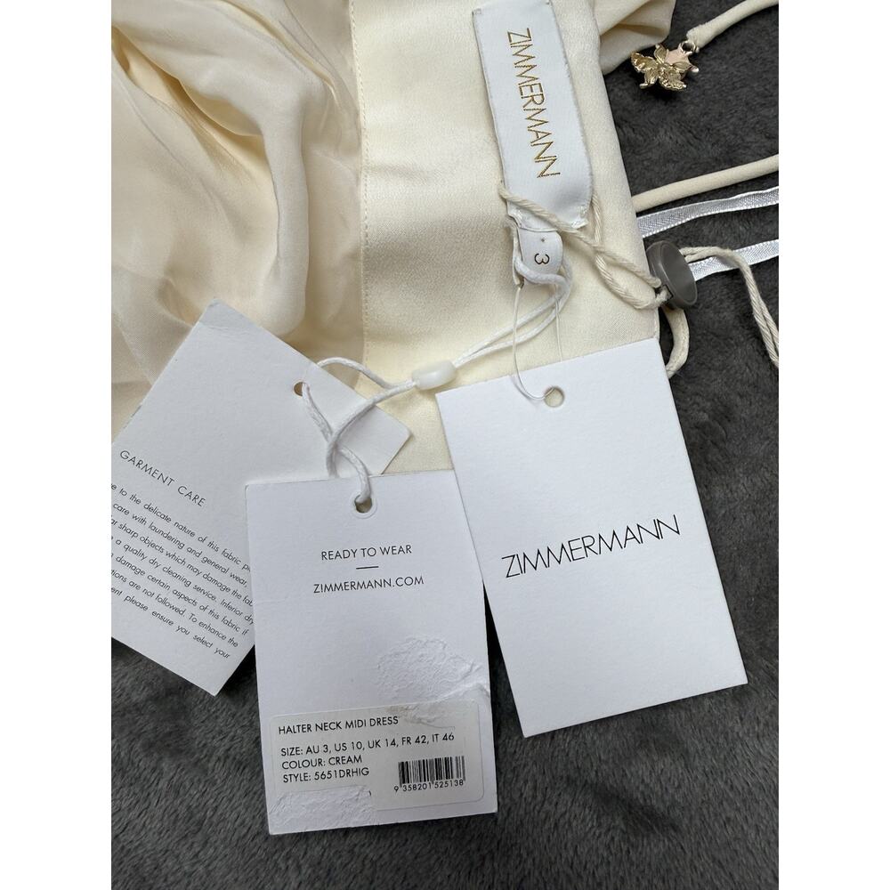 NWT Zimmermann Halter Neck 100% Silk Cream Midi Dress Size 3 US 10 - Picture 10 of 12